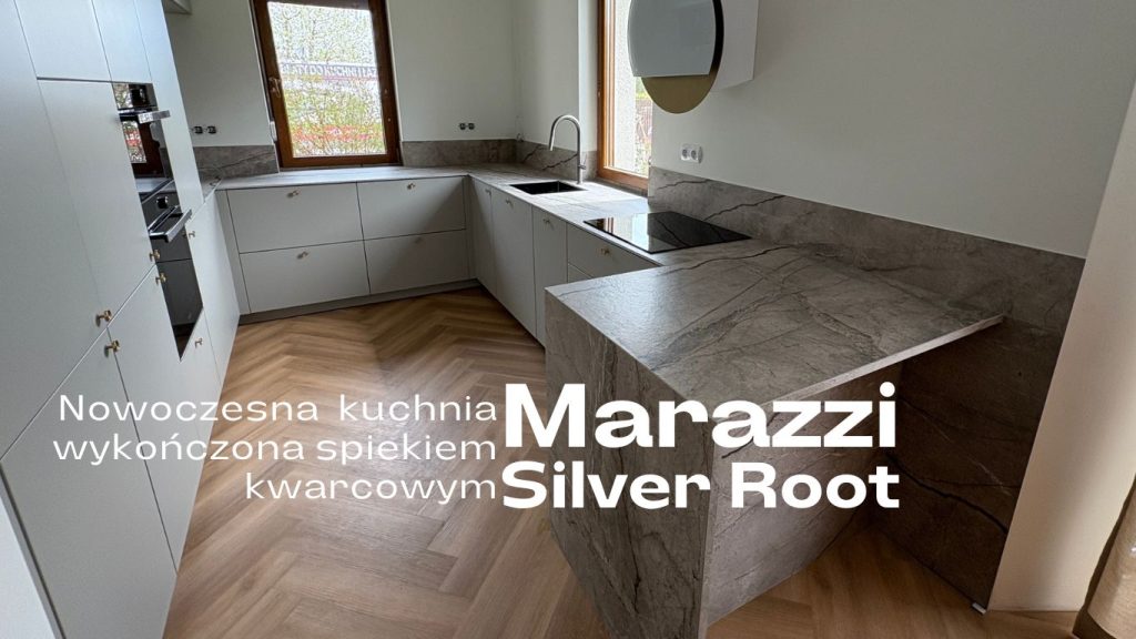Nowoczesna kuchnia wykończona spiekiem Marazzi Silver Root
