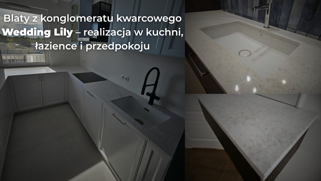 blaty kamienne z konglomeratu Wedding Lily z kuchni, łazience i przedpokoju
