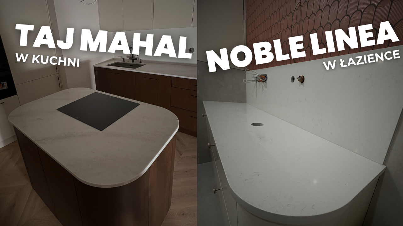 blaty kamienne z konglomeratu Taj Mahal w kuchni i Noble Linea w łazience