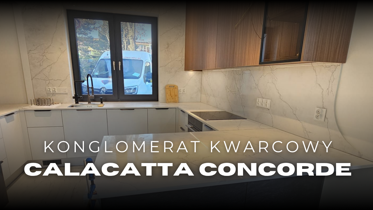 Kuchnia wykończona konglomeratem Calacatta Concorde - blaty oraz okładziny ścienne