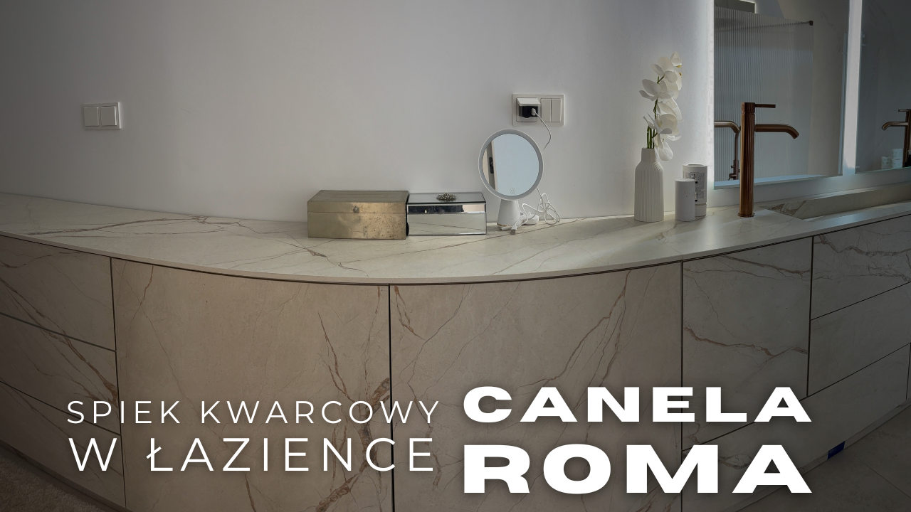 Canela Roma - spiek kwarcowy, który pokrywa całą szafkę łazienkową