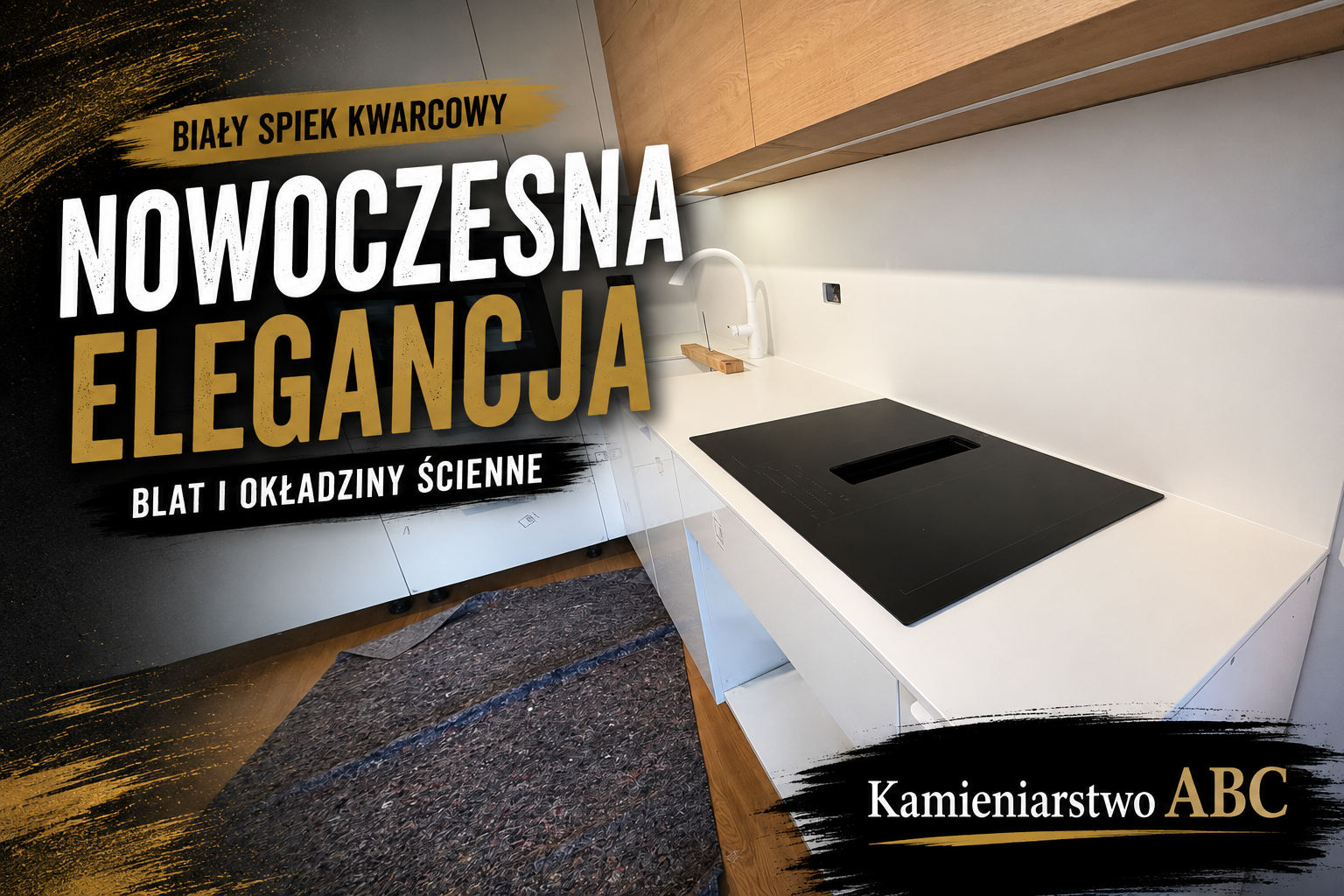 Blat oraz okładziny ścienne z czysto białego spieku kwarcowego