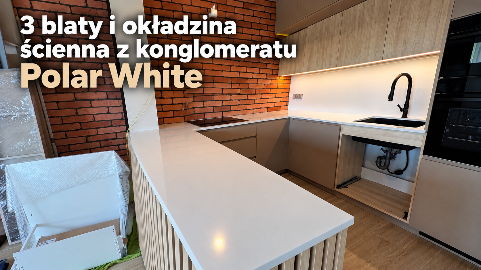 Konglomerat Polar White - trzy blaty oraz okładzina ścienna