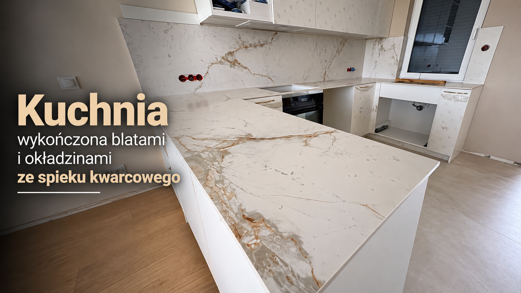 Kuchnia wykończona blatami i okładzinami ze spieku kwarcowego